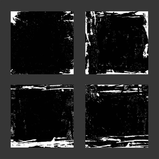 Set of four white grungy square border frames on black background for your design - vector illustration - Vector, Image