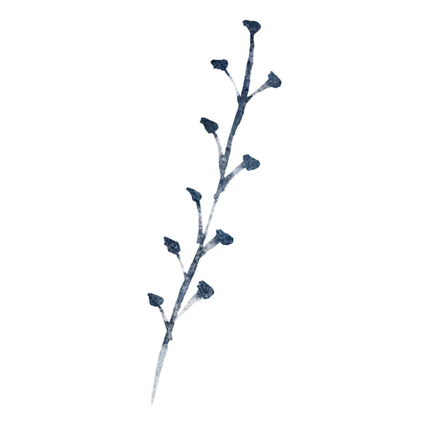 Темно-синя акварельна витончена гілка з листям - Фото, зображення