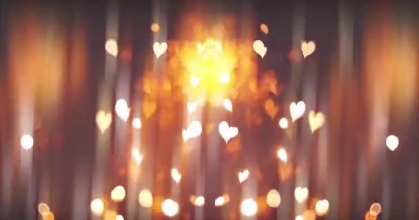 Corazón resplandeciente con efecto bokeh sobre fondo negro. Antecedentes románticos de movimiento abstracto. San Valentín, Festival Evento, Boda, Confetti, Navidad, Diwali, Celebración, Año Nuevo. - Imágenes, Vídeo
