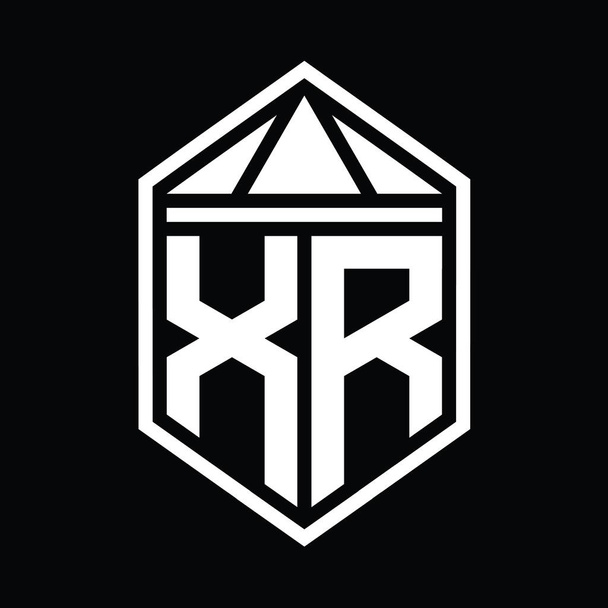 XR Buchstabe Logo Monogramm einfach Sechseck Schildform mit Dreieck Krone isoliert Stil Design-Vorlage - Foto, Bild