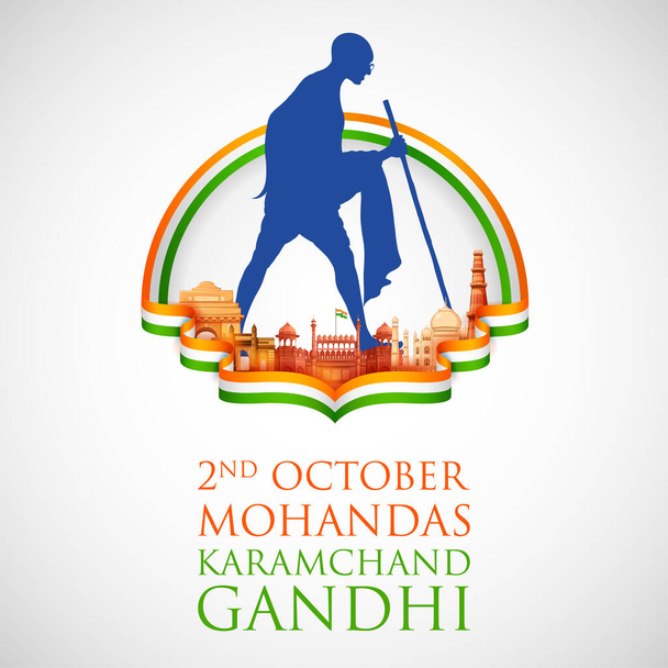 Illustration des indischen Hintergrunds mit Nationalheld und Freiheitskämpfer Mahatma Gandhi, im Volksmund bekannt als Bapu für den 2. Oktober Gandhi Jayanti - Vektor, Bild
