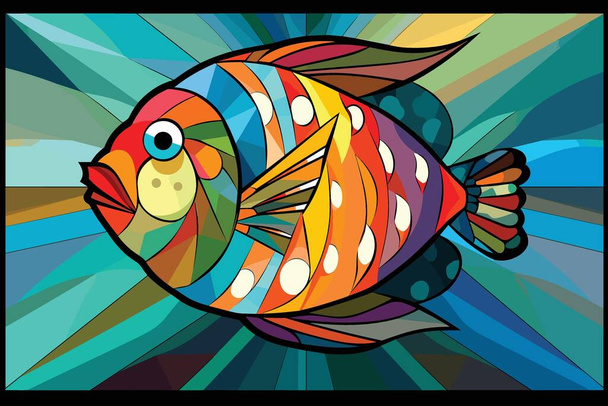 Bright motley cartoon fish vector illustration in stained glass style - Vector, Image