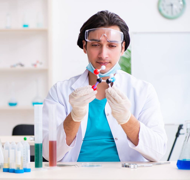 Le jeune chimiste masculin travaillant dans le laboratoire - Photo, image