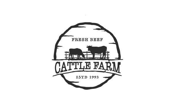 Logo ontwerp rundveehouderij - angus koe boerderij, rundvlees slager bbq barbecue, vlees product shop biologische premium kwaliteit. logo voor dieren. - Vector, afbeelding