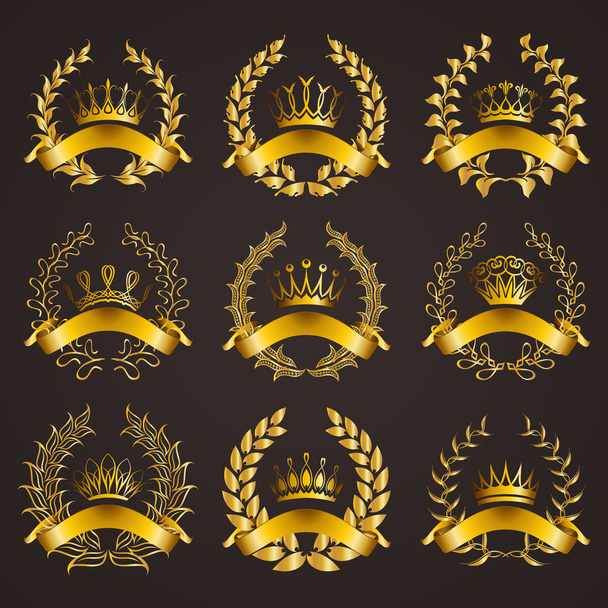 Luxury gold labels with laurel wreath - Vecteur, image