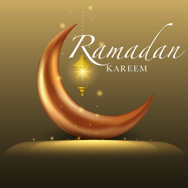 Sfondo islamico con lanterna ramadan e mezzaluna illustrazione 3D. Decorazione per ramadan kareem, mawlid, iftar, isra miraj, eid al fitr adha e muharram. - Vettoriali, immagini