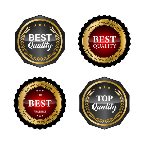 Golden badges and labels with golden ribbon vector collection .vector illustration - Vector, Image