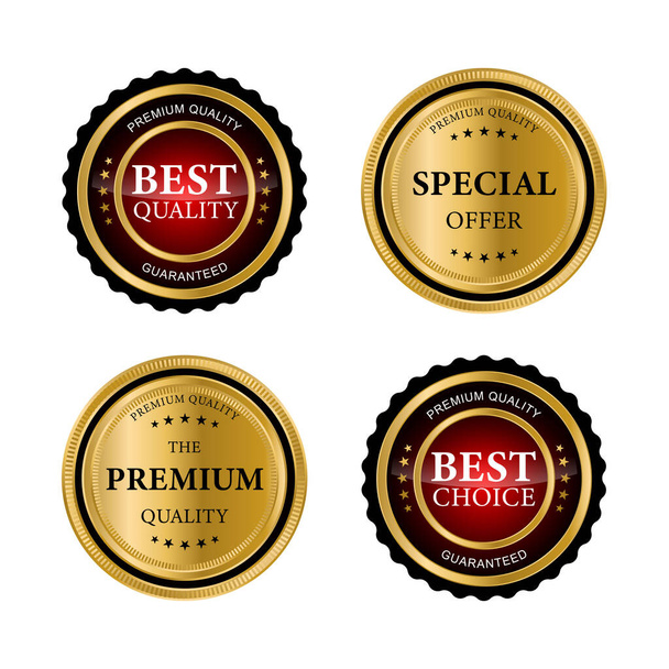 Distintivi di sigillo dorati di lusso ed etichette prodotto di qualità di vendita. illustrazione vettoriale - Vettoriali, immagini