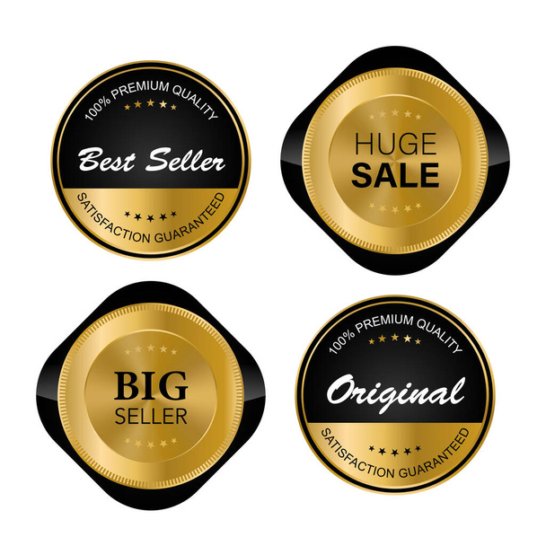 Luxe gouden zegel badges en etiketten verkoop kwaliteitsproduct. vectorillustratie - Vector, afbeelding