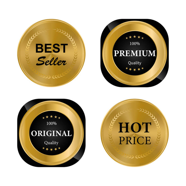 Luksusowe złote odznaki pieczęci i etykiety jakości produktu sprzedaży. ilustracja wektora - Wektor, obraz