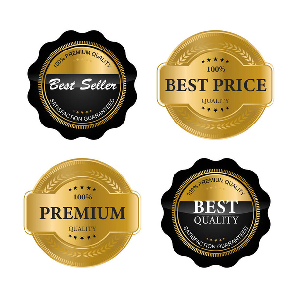 Luxe gouden zegel badges en etiketten verkoop kwaliteitsproduct. vectorillustratie - Vector, afbeelding