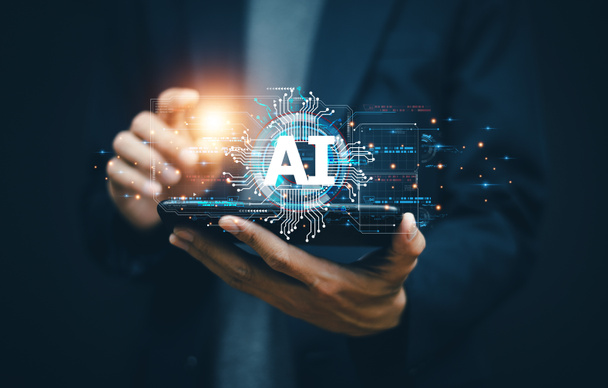 AI (Sztuczna inteligencja) Zarządzanie sztuczną inteligencją i wsparcie technologii w Business planie marketingu sukces klienta. Koncepcja zarządzania AI. - Zdjęcie, obraz