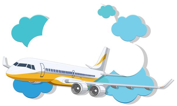 Kreskówkowa ilustracja komercyjnego samolotu linii lotniczych latających w czystym błękitnym niebie - Wektor, obraz