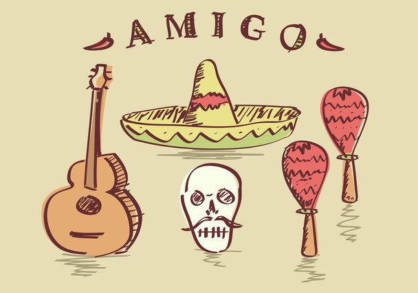 Hand drawn Mexican objects set - Vector, Image