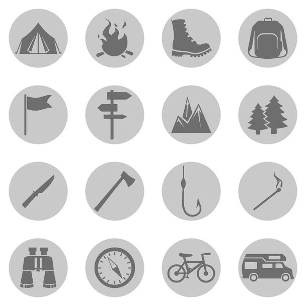 Sada ikon pro turistiku a Camping - Vektor, obrázek