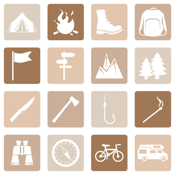 Set van wandel- en Camping pictogrammen - Vector, afbeelding