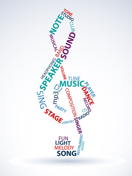 Treble clef made from words - Vector, Image