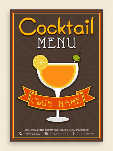 Vintage cocktail menu card for club. - Vetor, Imagem