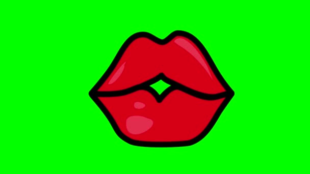 Kırmızı dudakları öpme animasyonu, yeşil krom anahtar arka planda eklenmek üzere bağlandı. Yüksek kalite 4k görüntü - Video, Çekim