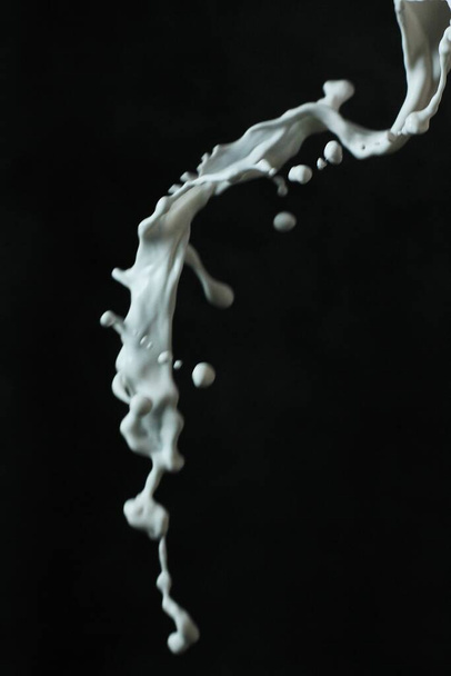 white splash of milk on black background - Photo, Image