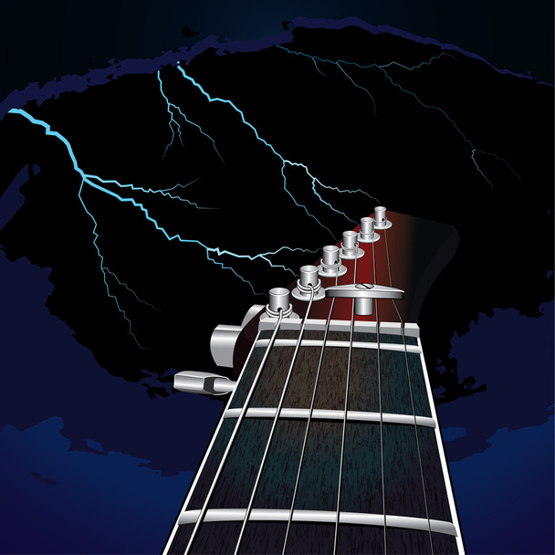 Гитара на фоне неба с молнией
 - Вектор,изображение