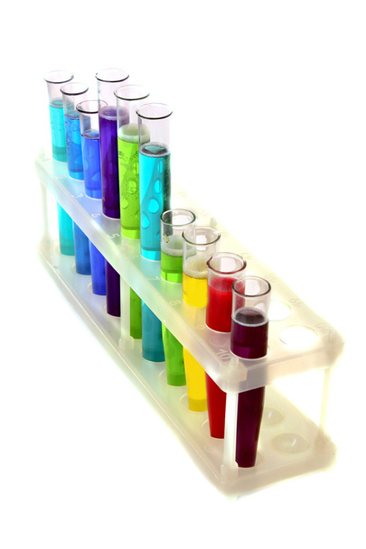 Multicoloured test tubes in the stand isolated on white - Фото, зображення