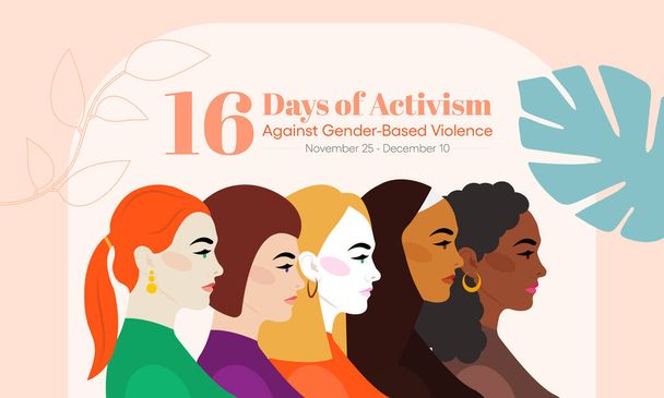 16 Tage des Aktivismus gegen geschlechtsspezifische Gewalt finden jedes Jahr vom 25. November bis zum 10. Dezember auf der ganzen Welt statt. Vektorillustration - Vektor, Bild