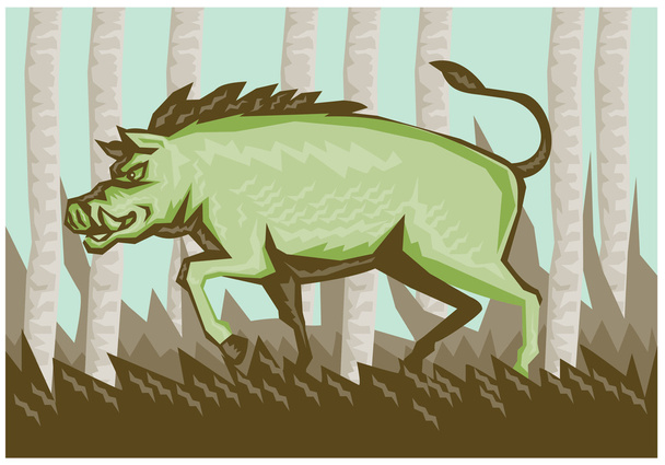 Zły świń dzikich w lesie - Wektor, obraz