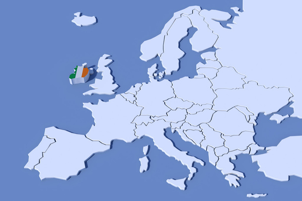 Європа карта 3d полегшення Ірландії прапор кольори - Фото, зображення