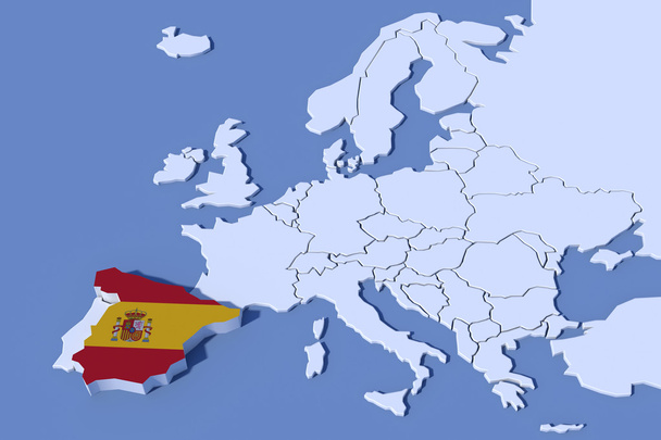 Európa Térkép 3d megkönnyebbülés Spanyolország lobogója színek - Fotó, kép