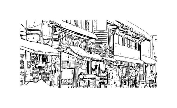 札幌のランドマークを持つプリントビルディングビューは,日本の街です. ベクトルの手描きのスケッチイラスト. - ベクター画像