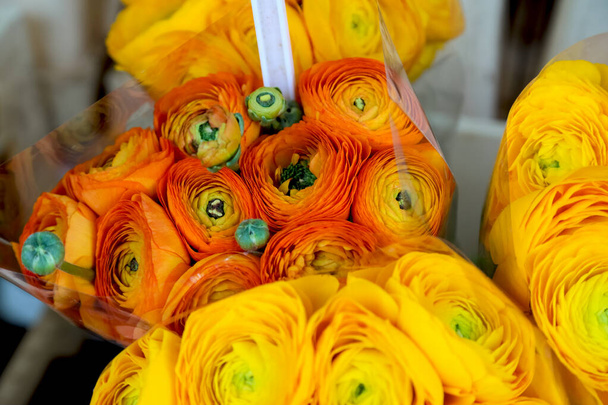 Flores de peonía amarillas en venta en el famoso mercado de flores Cours Saleya en Niza, Franc - Foto, Imagen