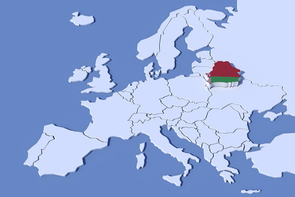 Eurooppa Kartta 3D Relief Valko-Venäjän lipun värit
 - Valokuva, kuva