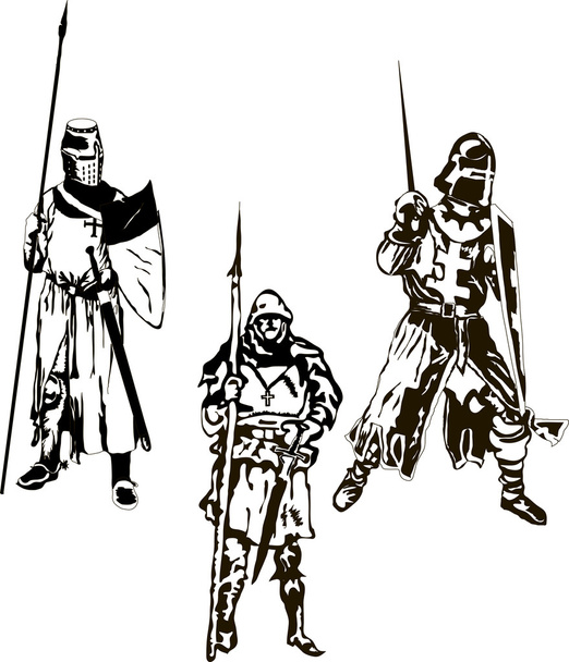 Üç Ortaçağ Şövalyeleri vektör - Vektör, Görsel