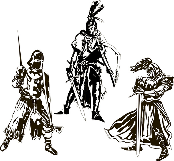 Τρεις μεσαιωνικούς ιππότες διάνυσμα - Διάνυσμα, εικόνα