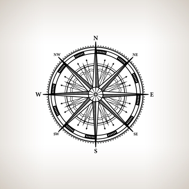 Силуетний компас піднявся на світлому фоні
 - Вектор, зображення