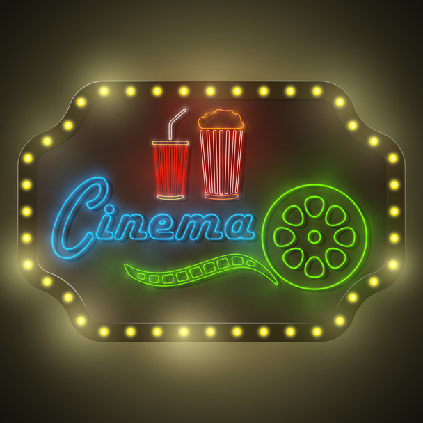 Neon colorido Cinema Retro Billboard
. - Vetor, Imagem