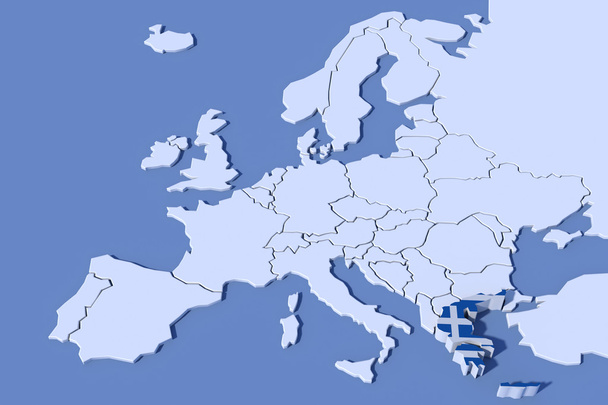 Europa Mapa 3D Relief Grécia bandeira cores
 - Foto, Imagem