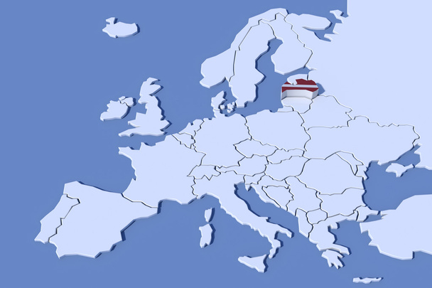 Európa Térkép 3d megkönnyebbülés Lettország lobogója színek - Fotó, kép