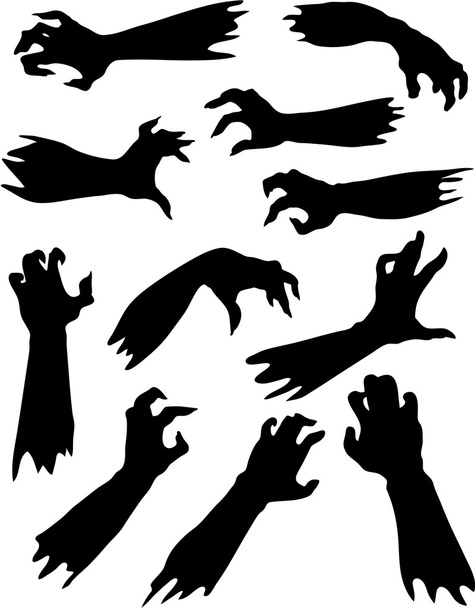 Scary zombie hands silhouettes set. - Vector, Image