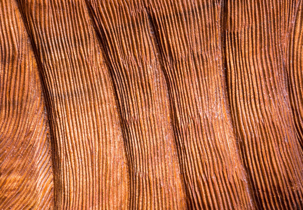 Deep Lined Carved Red Wood Texture Background - Foto, Bild