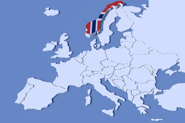 ヨーロッパ地図 3 d レリーフ ノルウェー国旗色 - 写真・画像
