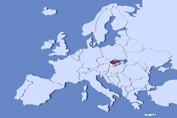 Európa Térkép 3d megkönnyebbülés Szlovákia lobogó színek - Fotó, kép