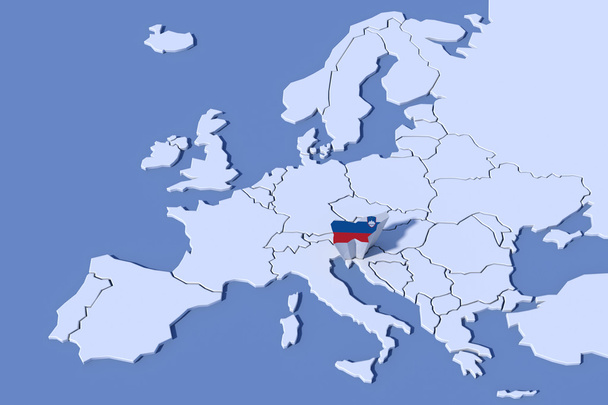 Карта Европы 3D Облегчение цвета флага Словении
 - Фото, изображение