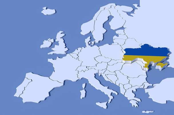 Európa Térkép 3d megkönnyebbülés Ukrajna lobogó színek - Fotó, kép