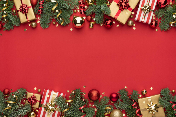 Christmas Background with Double Side Border on Red - Photo, Image