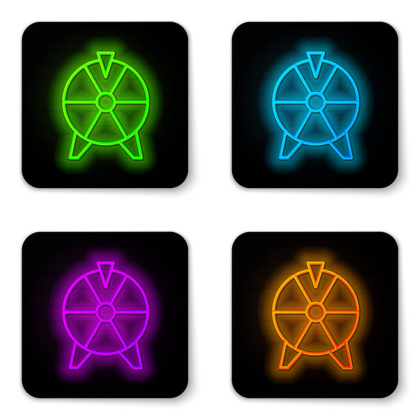 Ragyogó neon vonal Szerencsekerék ikon elszigetelt fehér háttér. Fekete négyzet gomb. Vektor - Vektor, kép