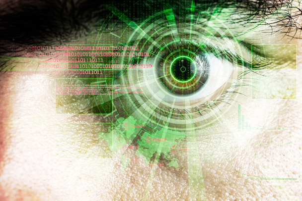 Representación de un ojo cibernético futurista con efecto de luz láser
 - Foto, Imagen
