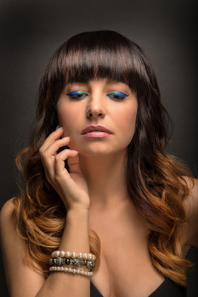 Portrait of Beautiful Woman with Colorful Makeup - Fotoğraf, Görsel