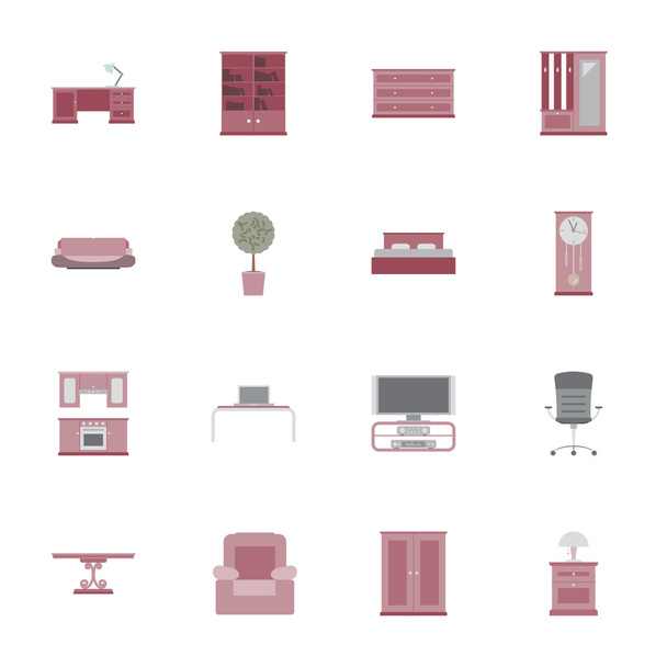 Muebles icono plano conjunto
 - Vector, Imagen